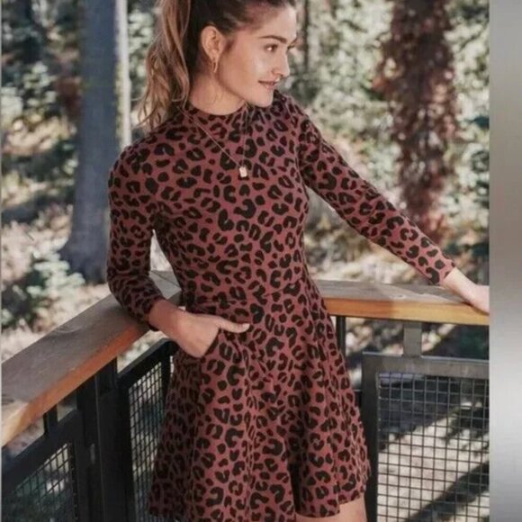 Marine Layer Leopard Print Mini Dress - Brown and Black - Picture 1 of 8
